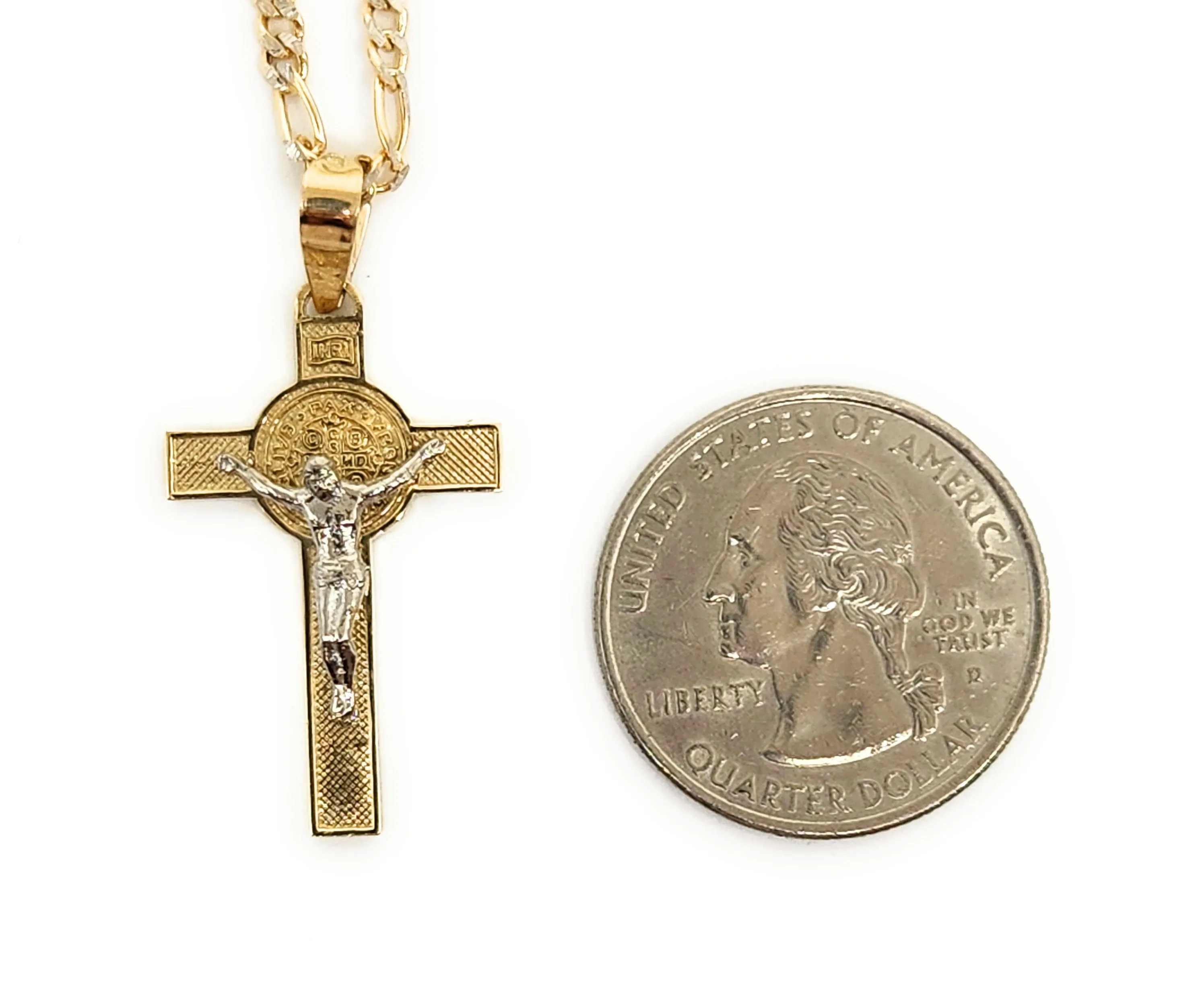 10k Solid Gold Jesus Cross Crucifix & Sann Bennito Pendant Necklace (MADE IN MX)