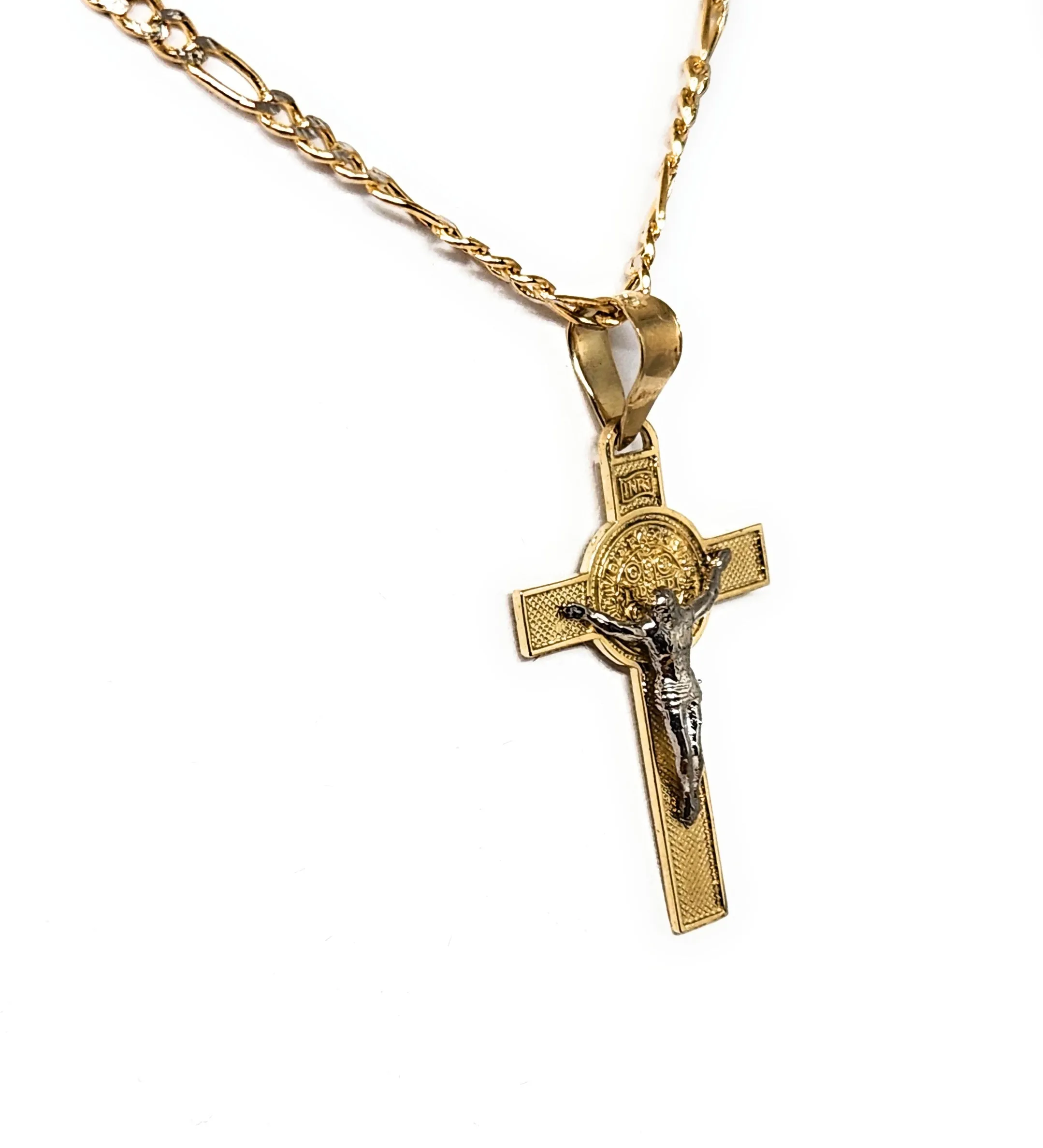 10k Solid Gold Jesus Cross Crucifix & Sann Bennito Pendant Necklace (MADE IN MX)