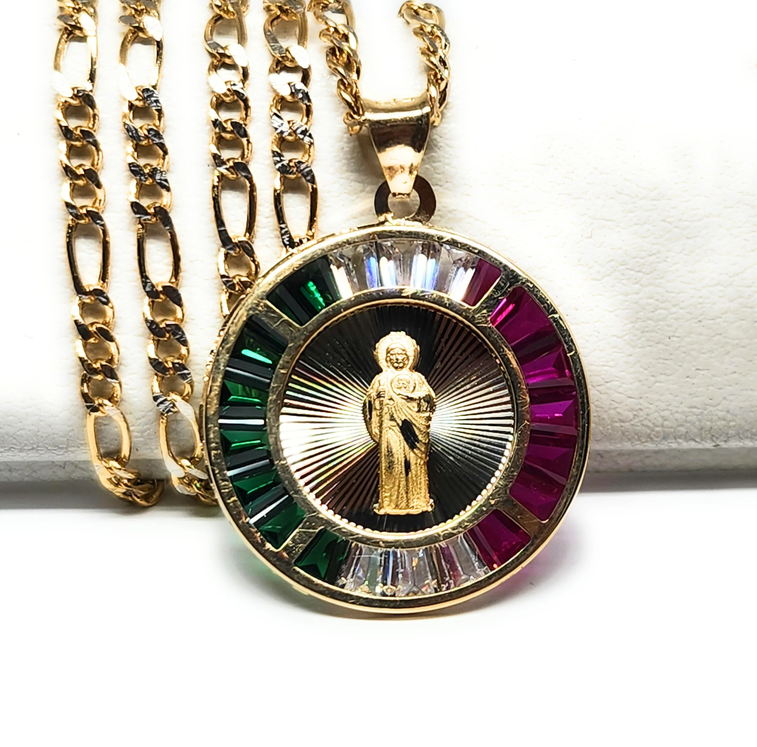 10k Solid Gold SAAN JUDAS SAAINT JUDE CZ Pendant Necklace (MADE IN MX)