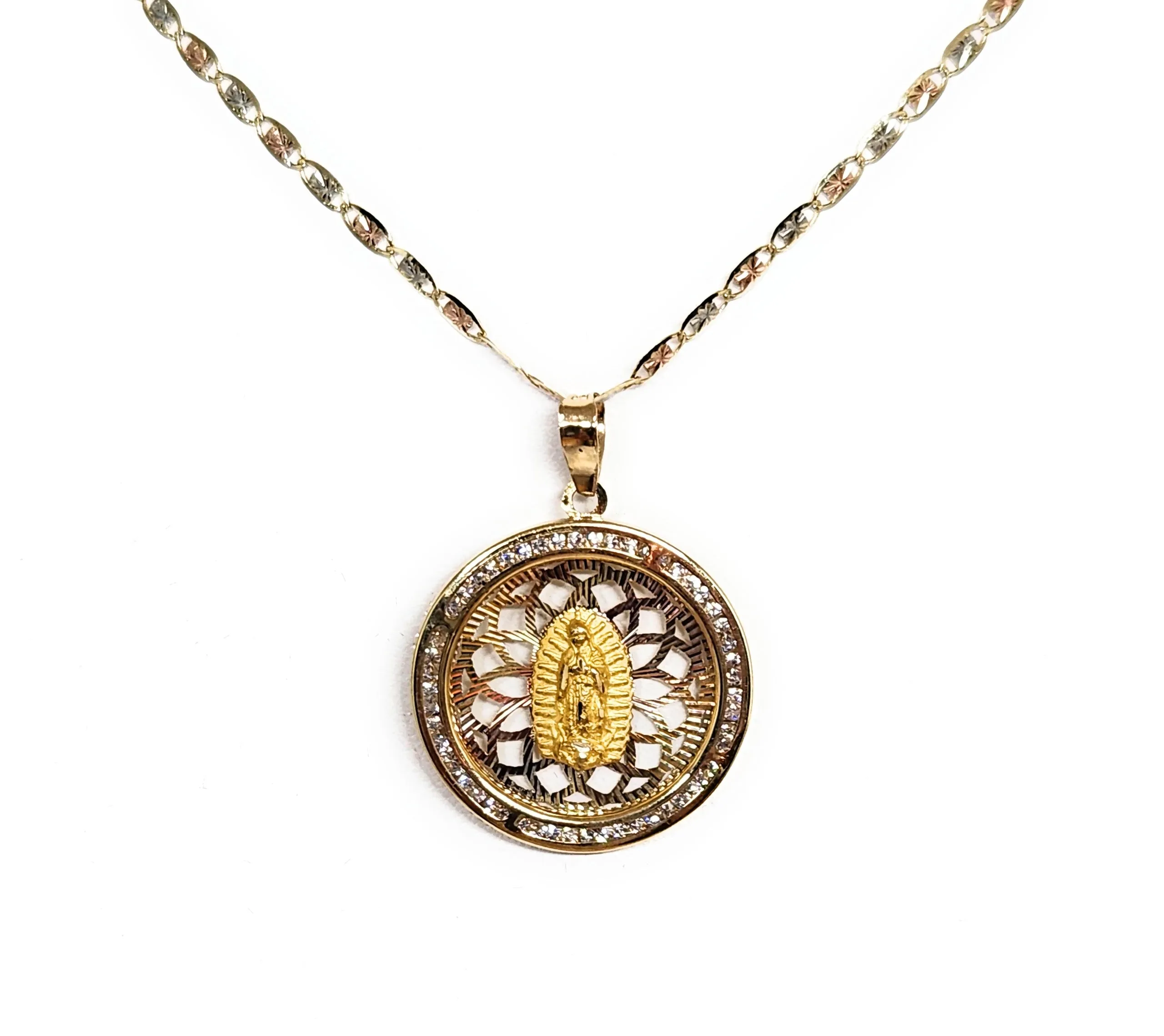 10k Solid Gold Virrgin Mary CZ Pendant Necklace  Virrgen Gaudalupe  (MADE IN MX)