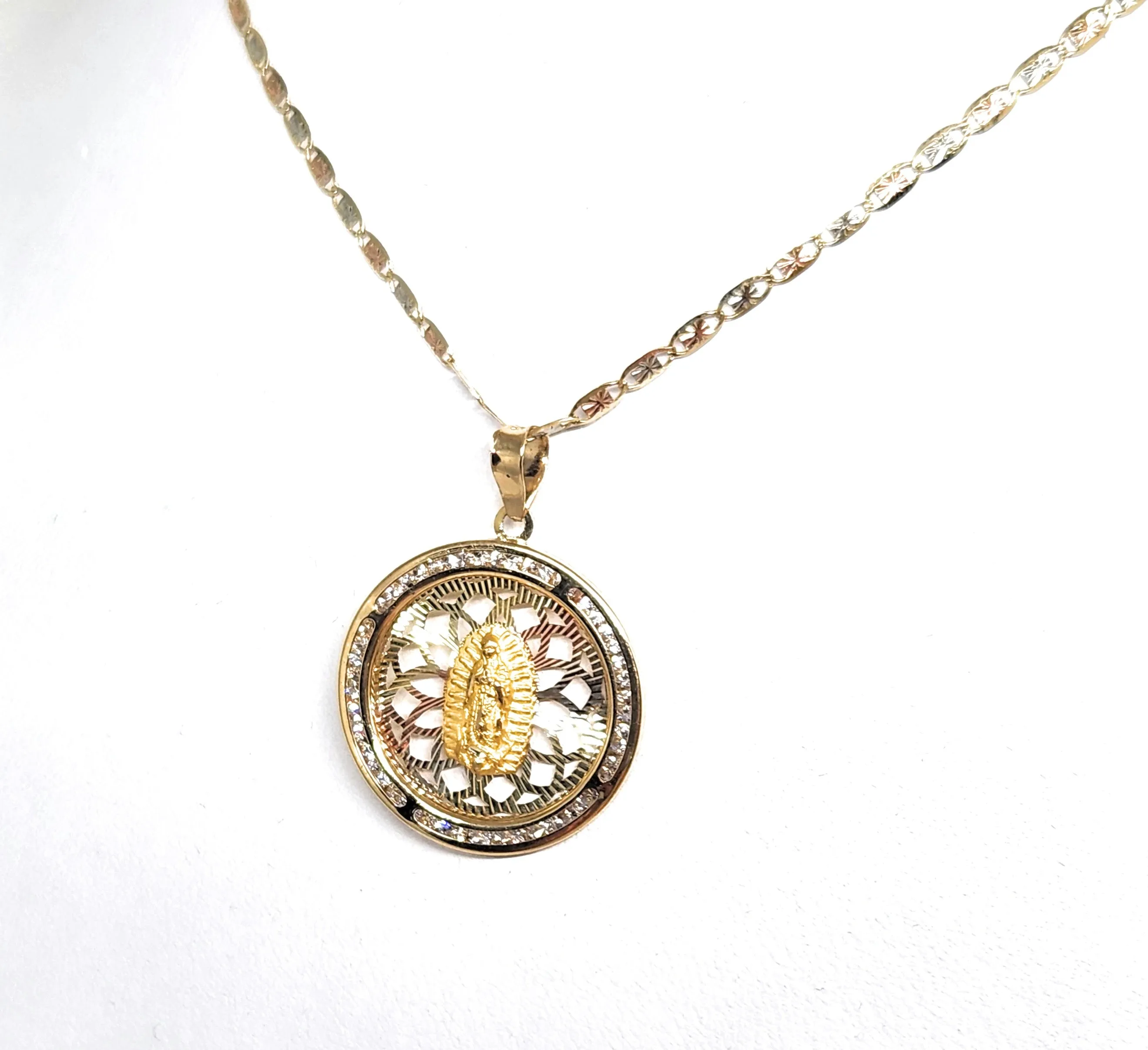 10k Solid Gold Virrgin Mary CZ Pendant Necklace  Virrgen Gaudalupe  (MADE IN MX)