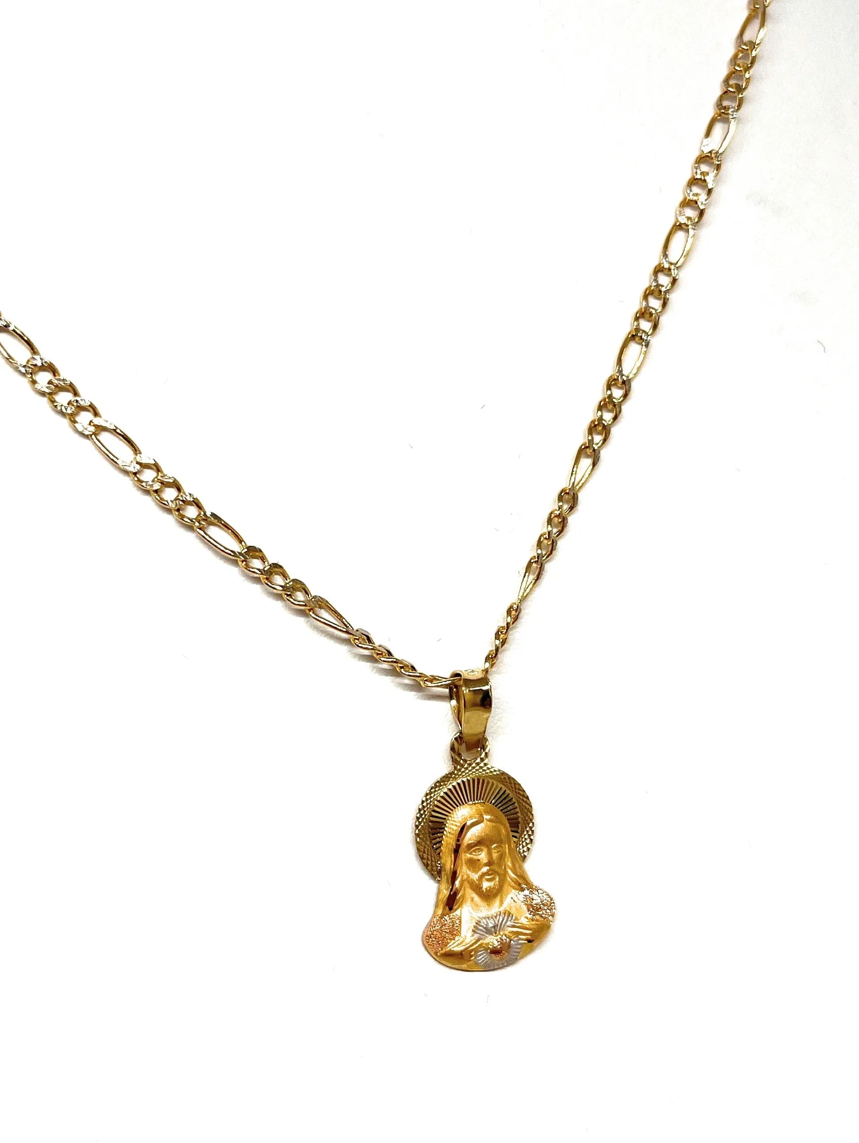 10k Solid Gold Yellow Jesus Sagrado Corazon Pendant Necklace (SM,MED) (MADE IN MX)