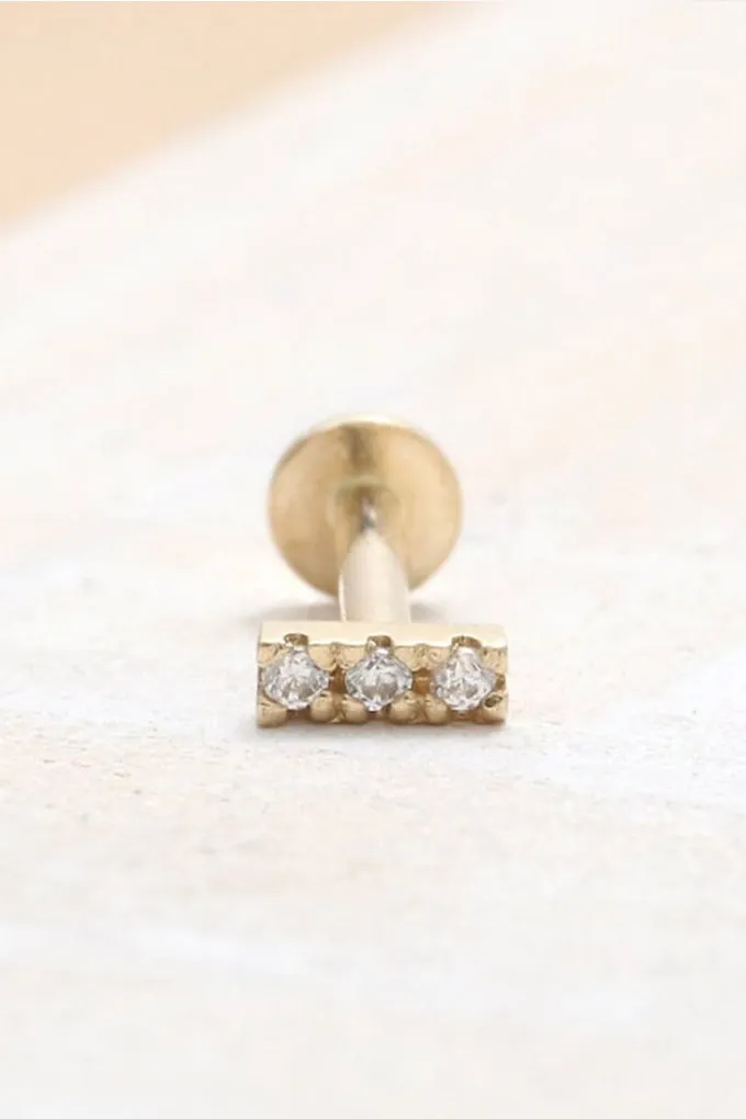 14K Real Gold CZ or Moissanite Genuine Diamond Tiny Short Stick Helix Cartilage Tragus Inner Conch Internally Threaded Flat Back