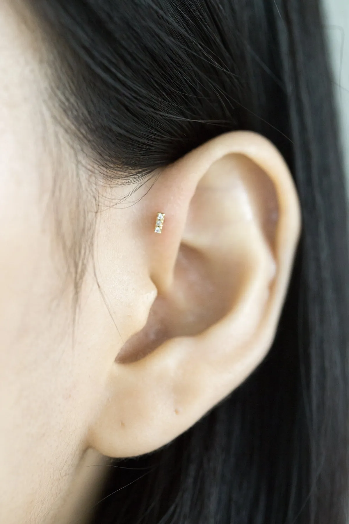 14K Real Gold CZ or Moissanite Genuine Diamond Tiny Short Stick Helix Cartilage Tragus Inner Conch Internally Threaded Flat Back