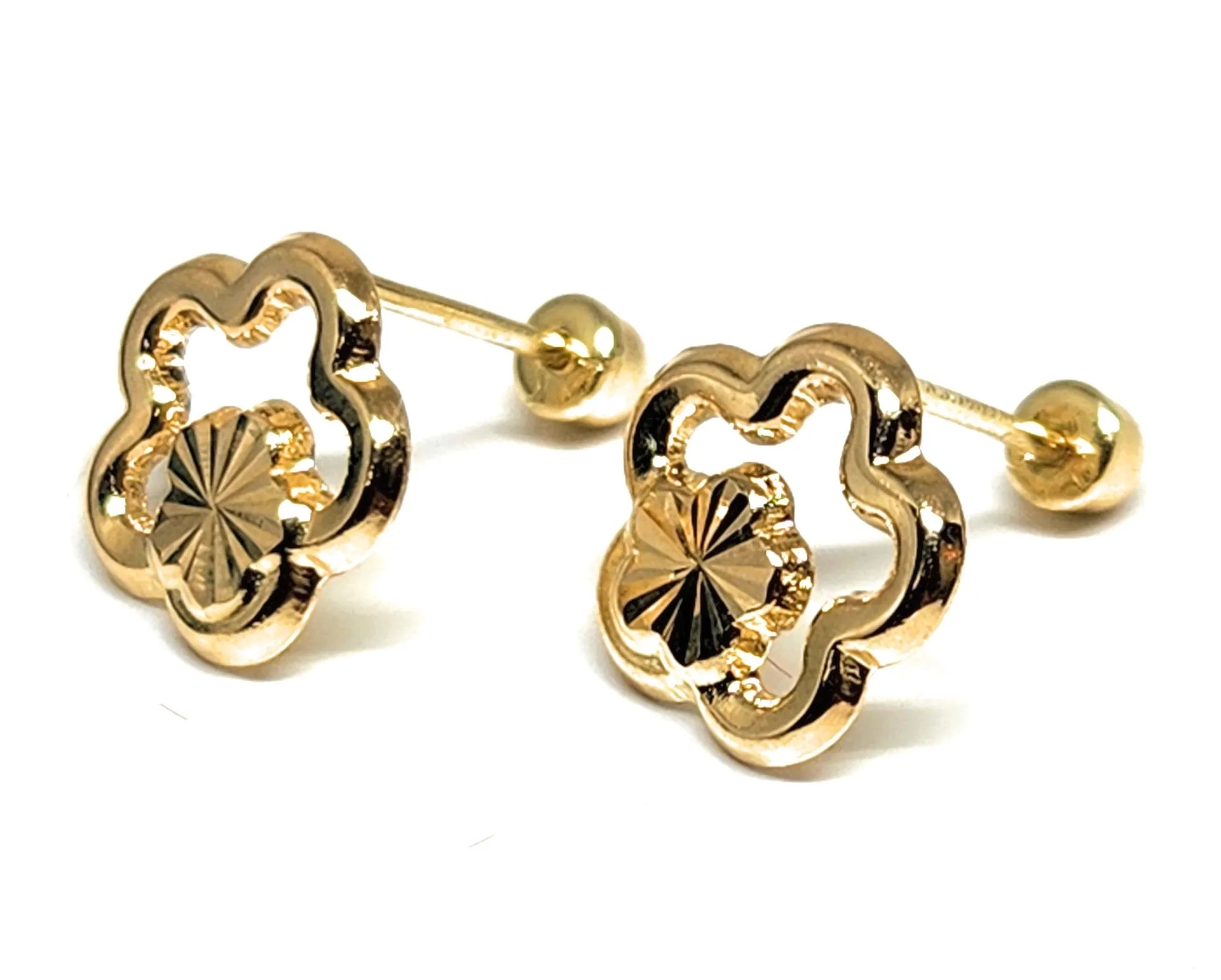 14k Solid Gold SMALL DAINTY DOUBLE FLOWER Stud Earrings (FCE 42) (MADE IN MX)