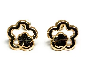 14k Solid Gold SMALL DAINTY DOUBLE FLOWER Stud Earrings (FCE 42) (MADE IN MX)