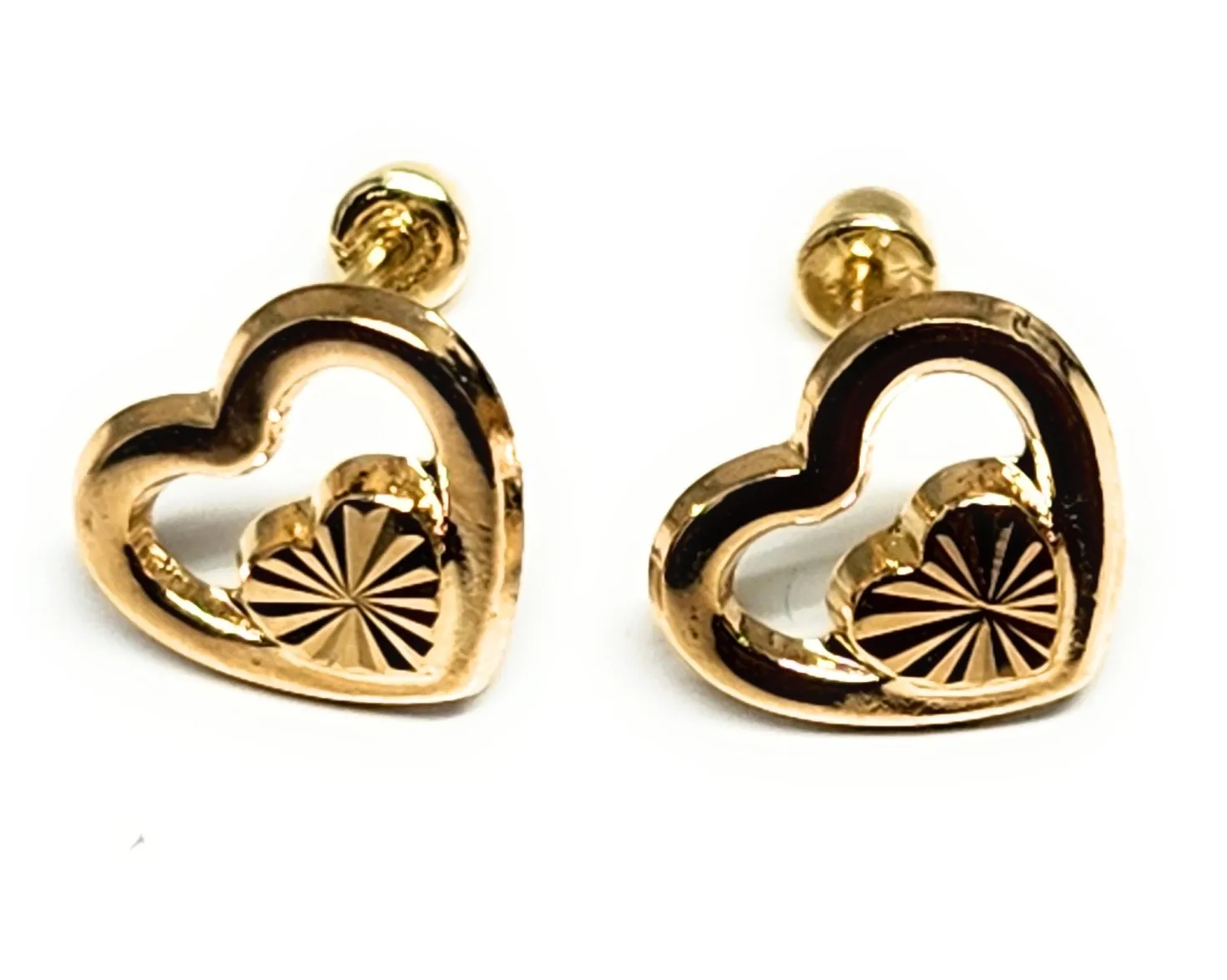 14k Solid Gold SMALL DAINTY DOUBLE HEART Stud Earrings (FCE 44) (MADE IN MX)