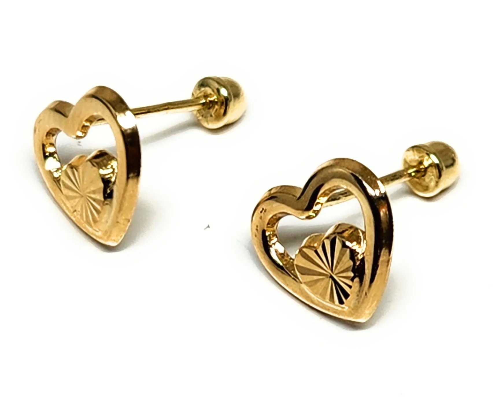 14k Solid Gold SMALL DAINTY DOUBLE HEART Stud Earrings (FCE 44) (MADE IN MX)