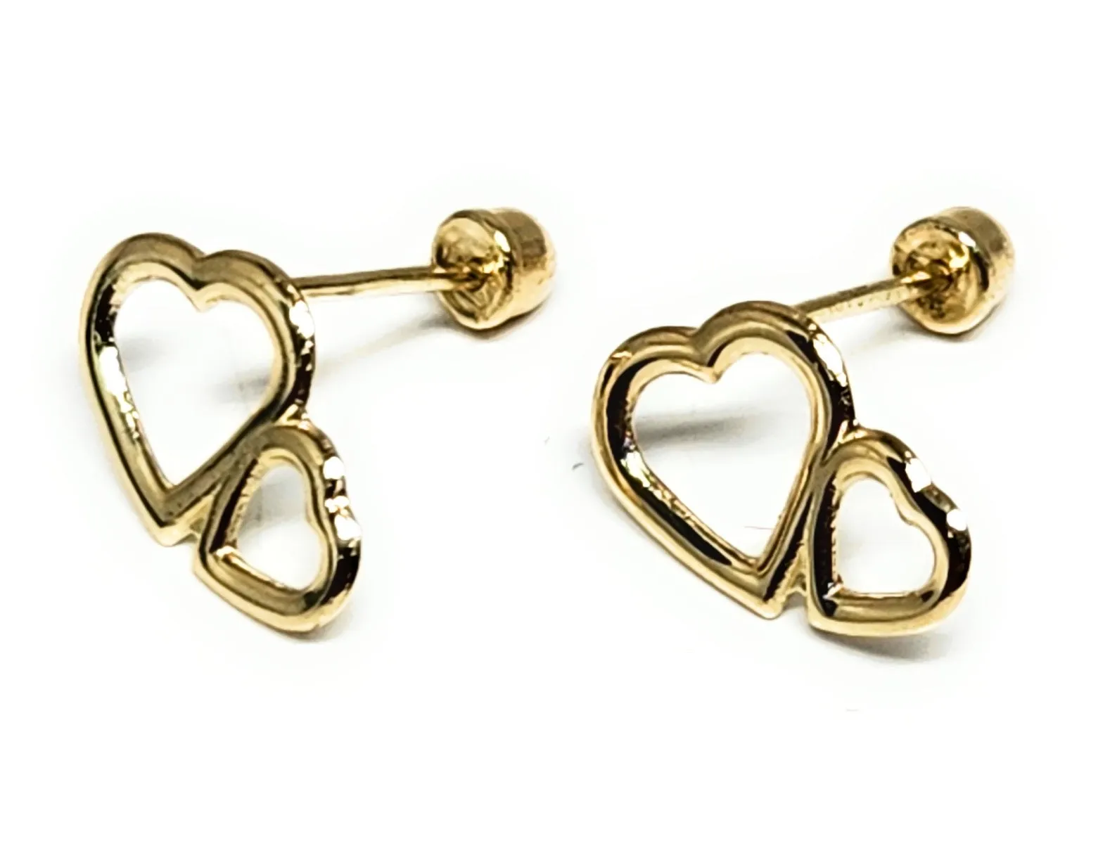 14k Solid Gold SMALL DAINTY DOUBLE HEART Stud Earrings (FCE 45) (MADE IN MX)