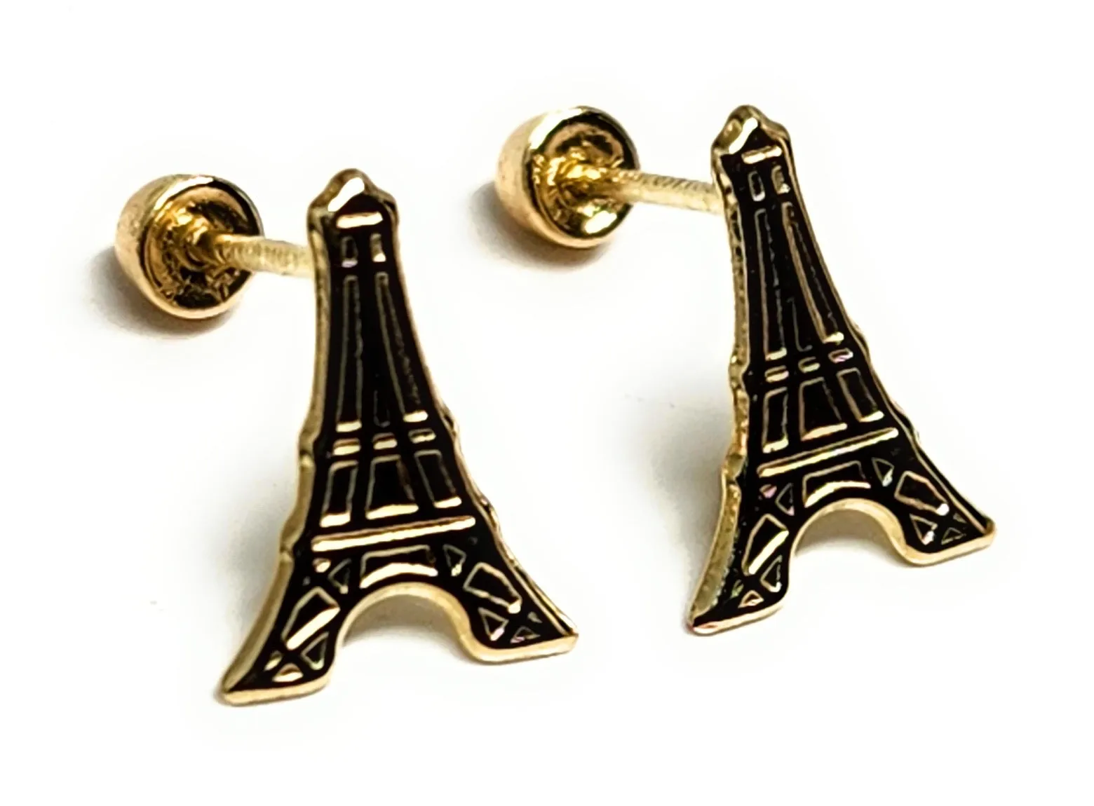 14k Solid Gold SMALL DAINTY PARIS EIFFEL TOWER Stud Earrings (FCE 40) (MADE IN MX)