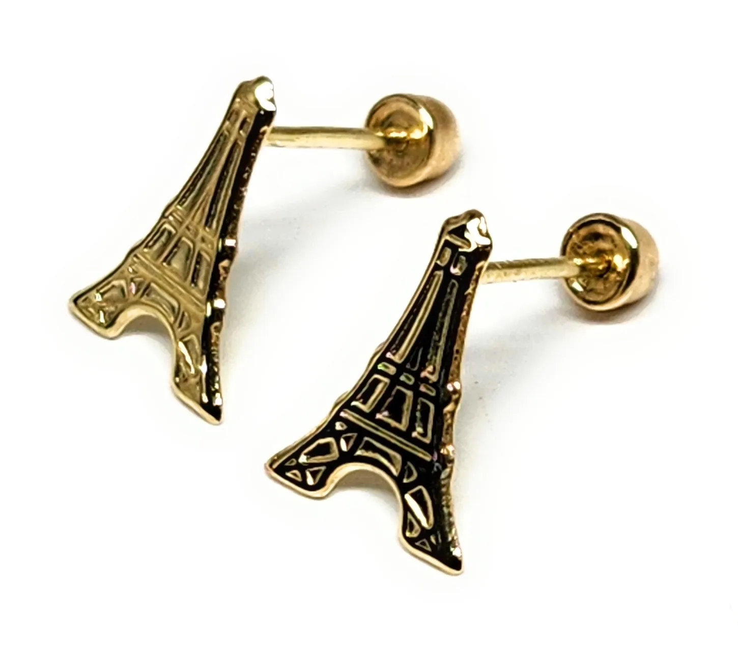 14k Solid Gold SMALL DAINTY PARIS EIFFEL TOWER Stud Earrings (FCE 40) (MADE IN MX)