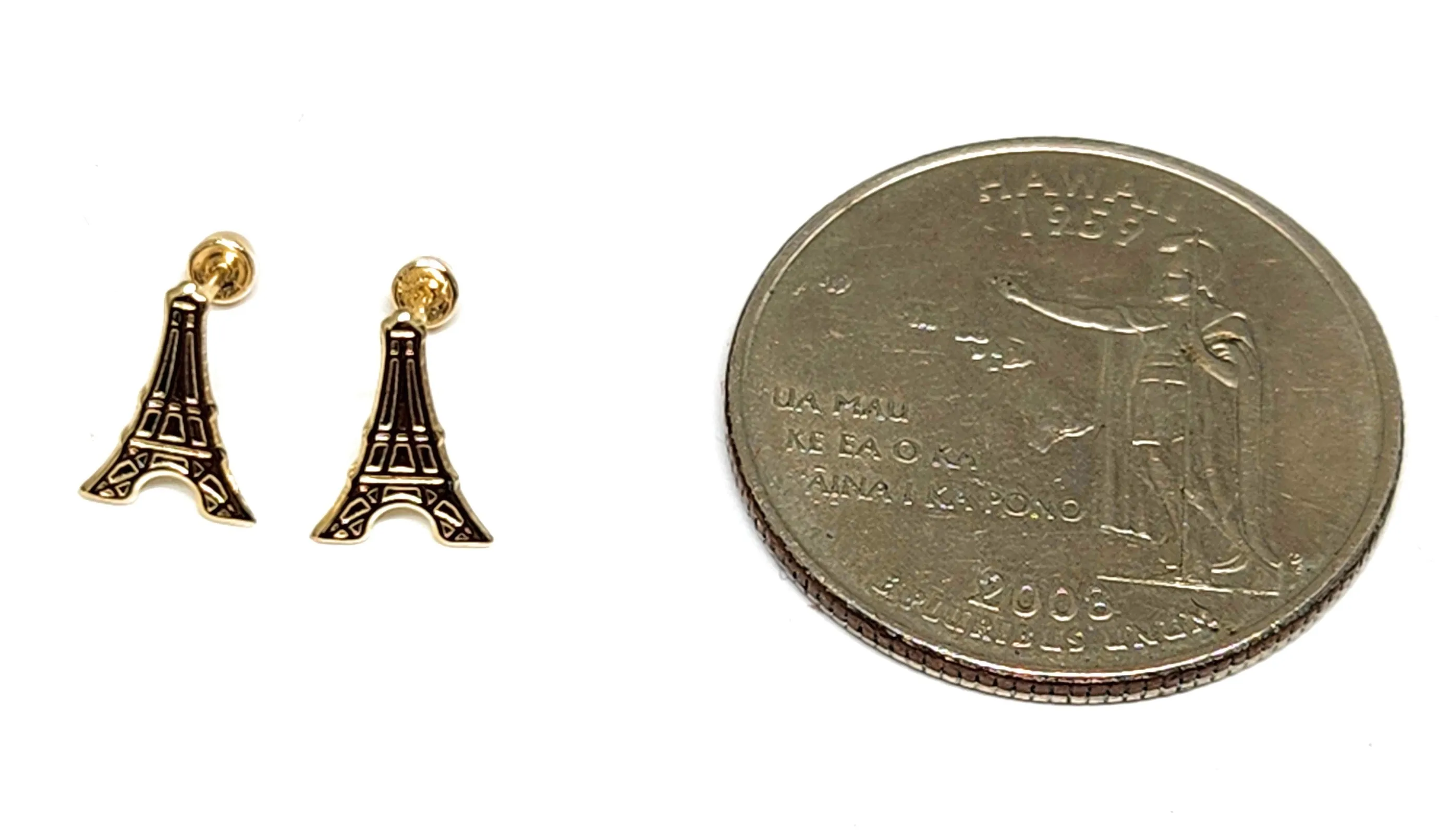 14k Solid Gold SMALL DAINTY PARIS EIFFEL TOWER Stud Earrings (FCE 40) (MADE IN MX)