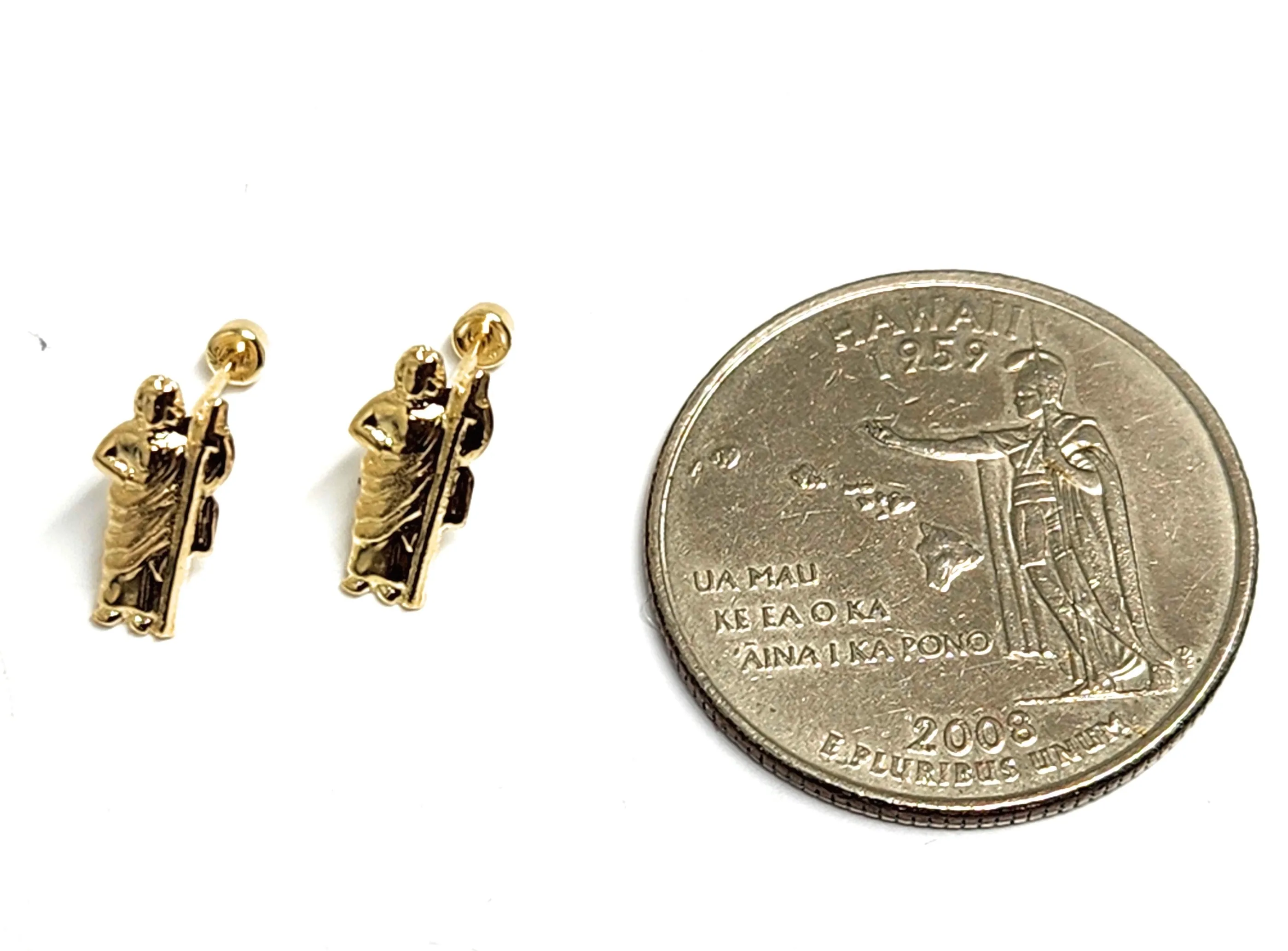 14k Solid Gold SMALL DAINTY SAAN JUDAS SAAINT JUDE Stud Earrings (FCE 37) (MADE IN MX)