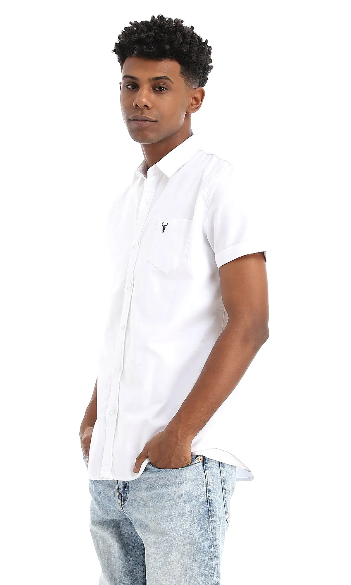 34659 Plain Basic Short Sleeves Shirt - White