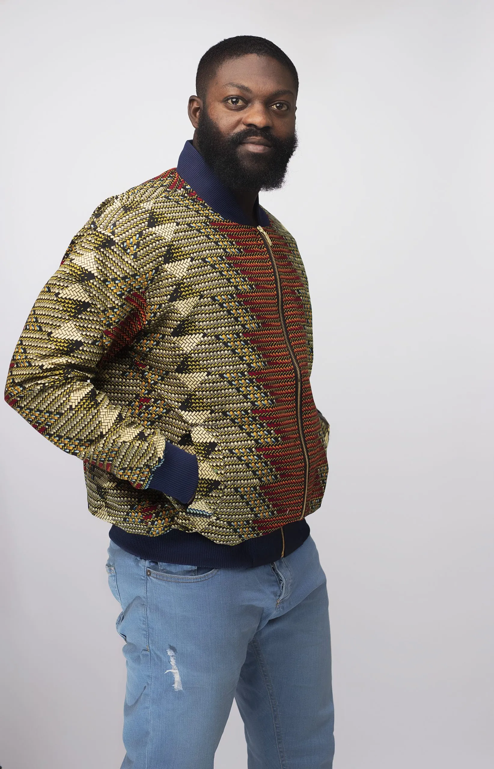 Abeba Men’s African Print Bomber Jacket - African Clothing Store | JT Aphrique