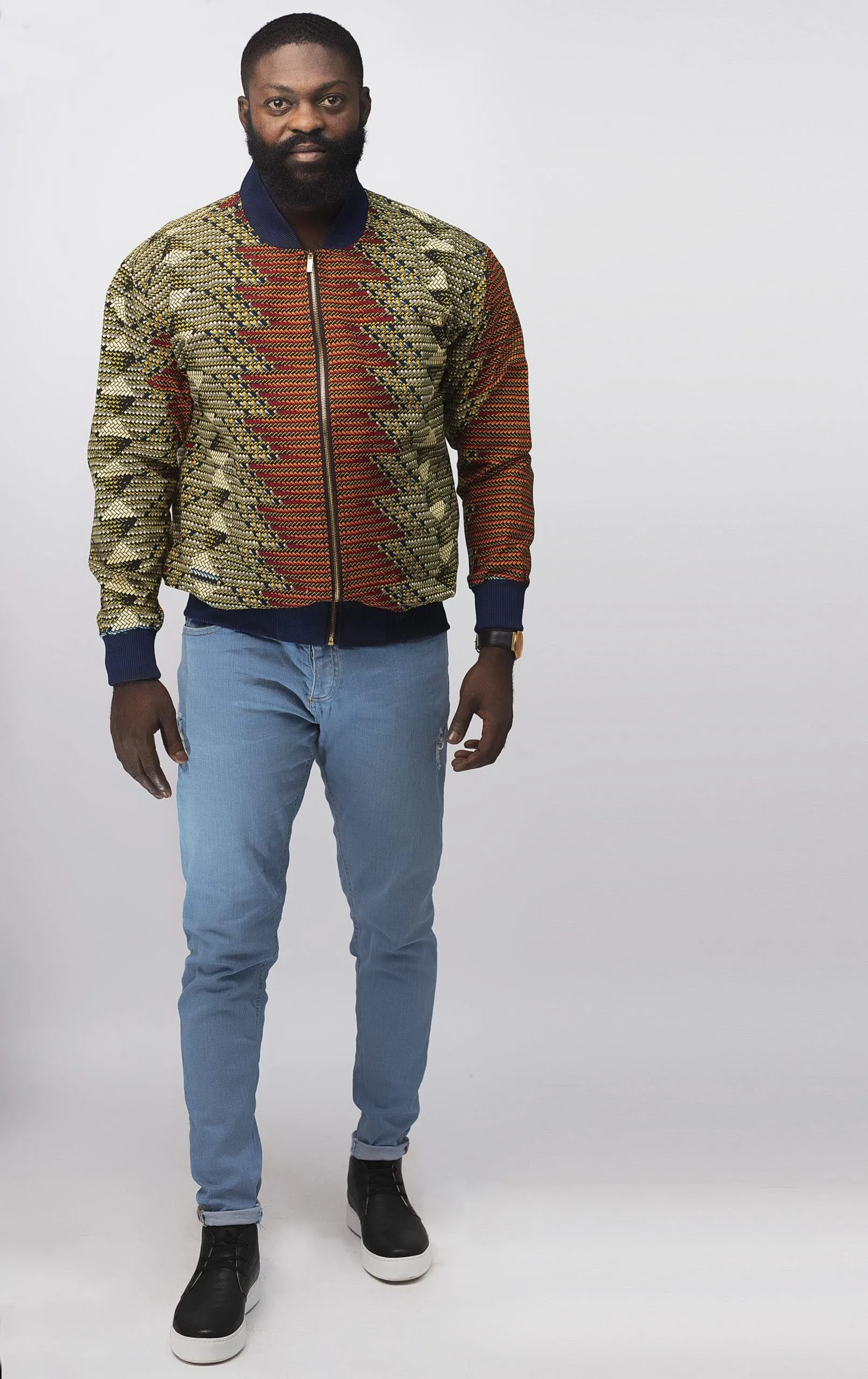 Abeba Men’s African Print Bomber Jacket - African Clothing Store | JT Aphrique