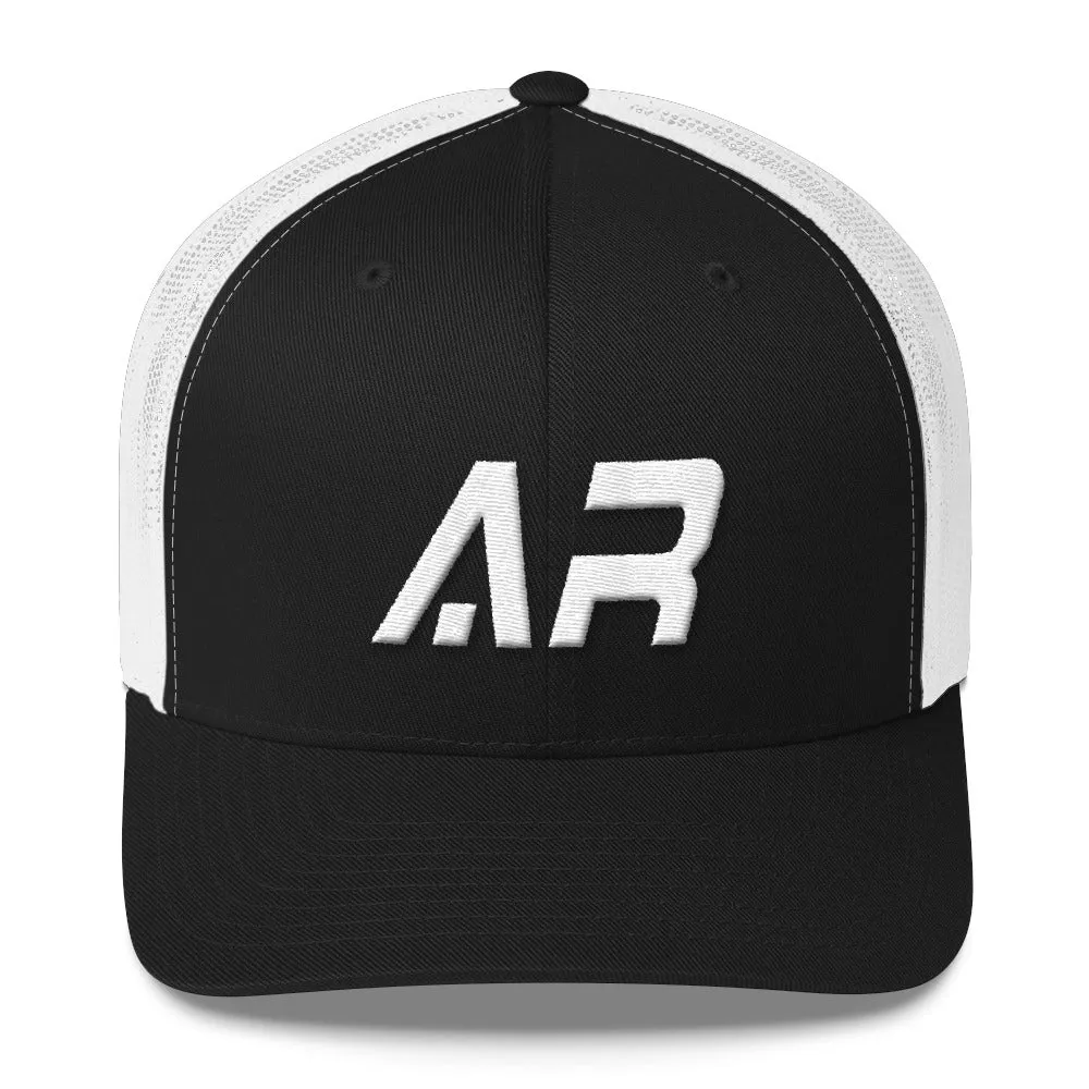 Arkansas - Mesh Back Trucker Cap - White Embroidery - AR - Many Hat Color Options Available