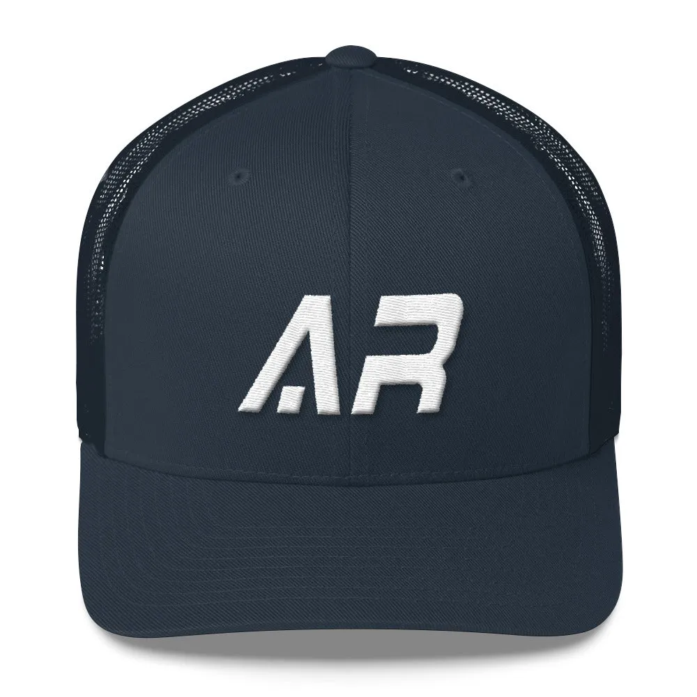 Arkansas - Mesh Back Trucker Cap - White Embroidery - AR - Many Hat Color Options Available