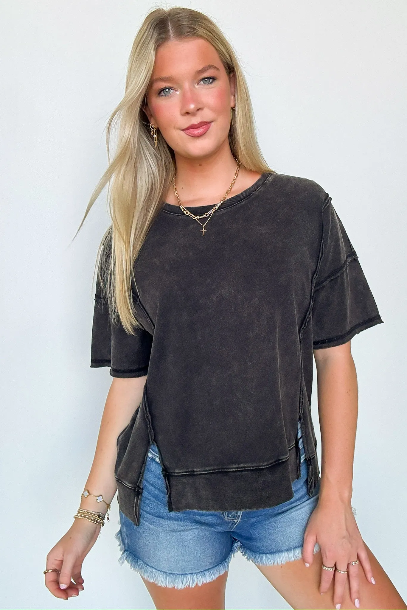 Avania Raw Edge Washed Short Sleeve Top - BACK IN STOCK