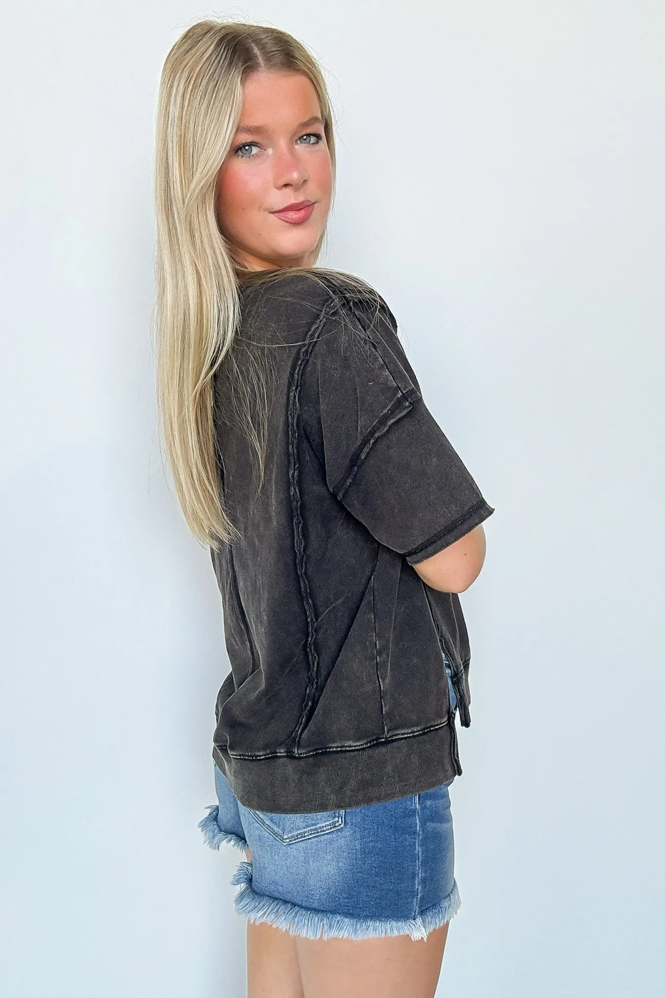 Avania Raw Edge Washed Short Sleeve Top - BACK IN STOCK