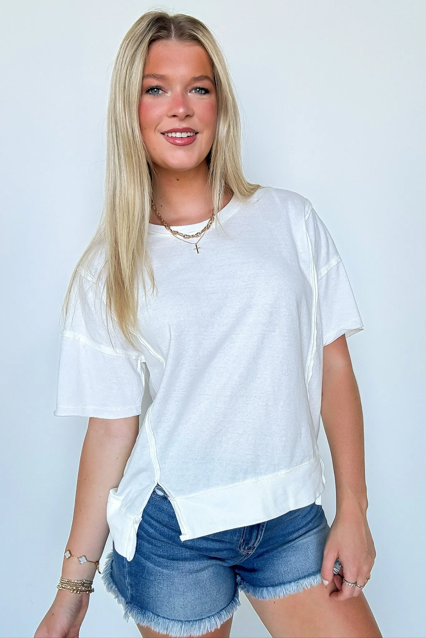 Avania Raw Edge Washed Short Sleeve Top - BACK IN STOCK