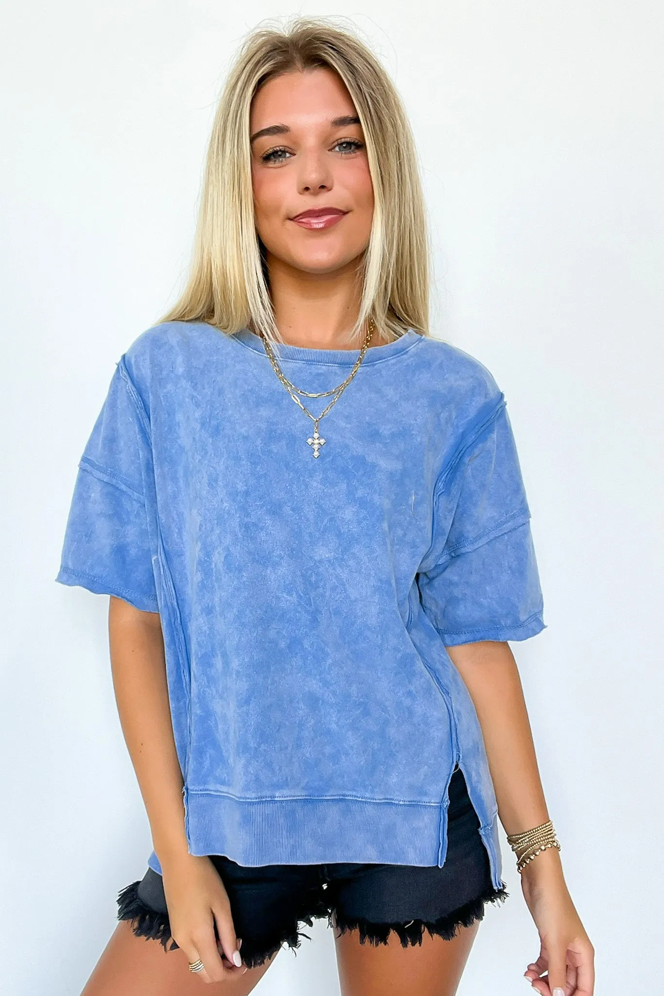 Avania Raw Edge Washed Short Sleeve Top - BACK IN STOCK