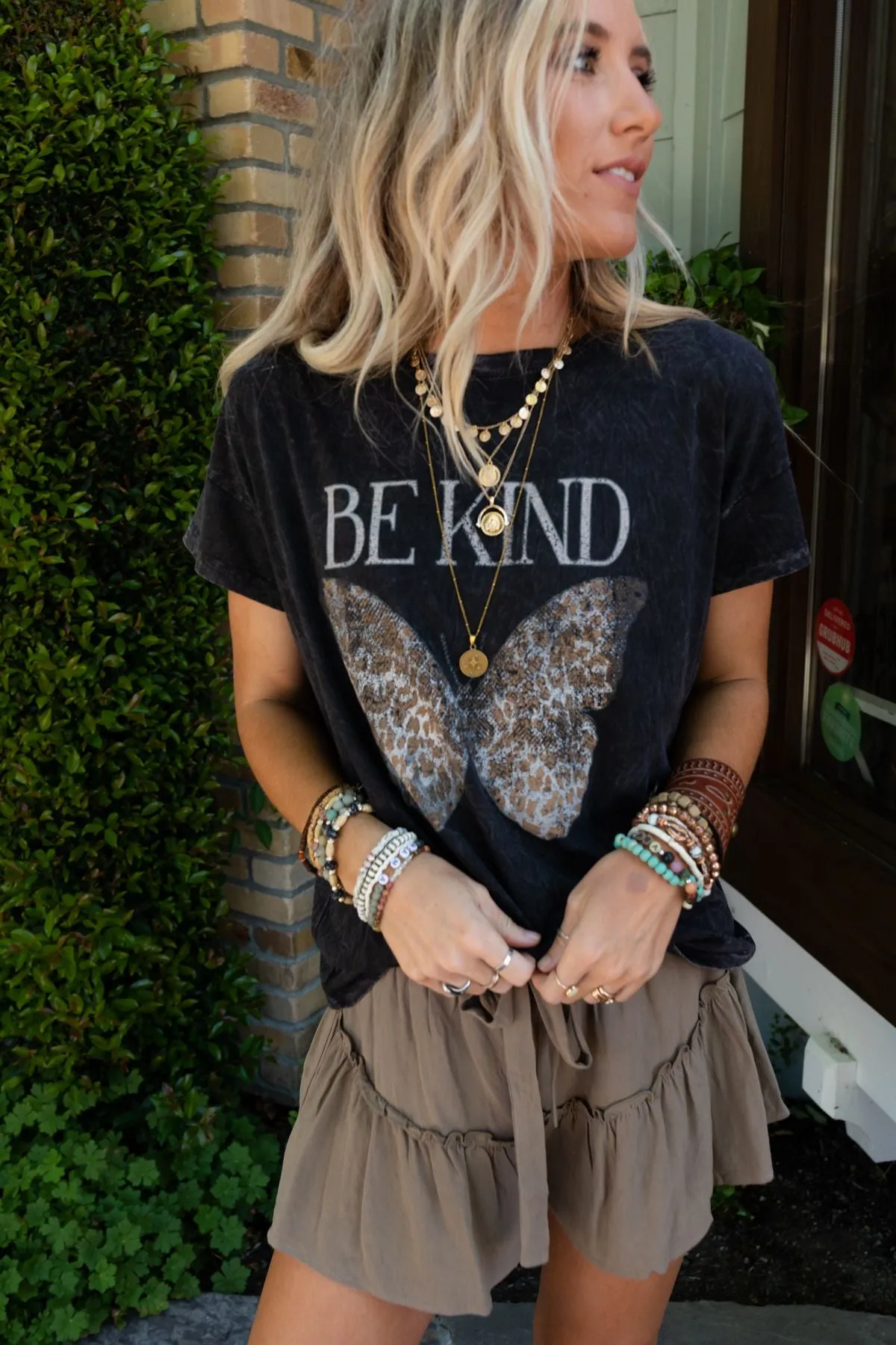 Be Kind Mineral Washed Graphic Tee - Charcoal