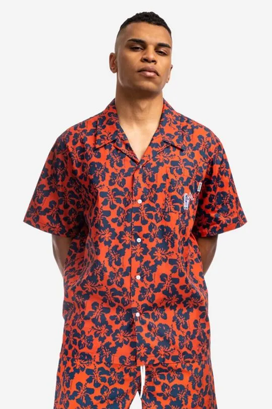 Billionaire Boys Club cotton shirt Hibiscus Camo S/S Bowling Shirt men's red color