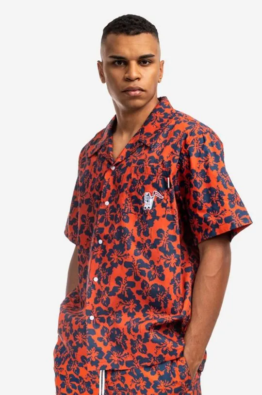 Billionaire Boys Club cotton shirt Hibiscus Camo S/S Bowling Shirt men's red color