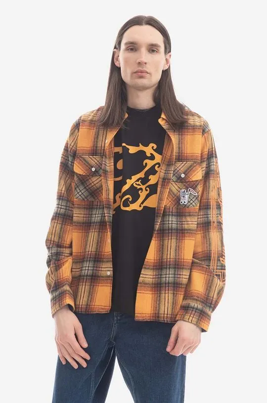 Billionaire Boys Club wool blend shirt Check Shirt orange color