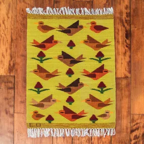 Birds on the Wing Peruvian Handwoven Yellow Wool Rug with Birds