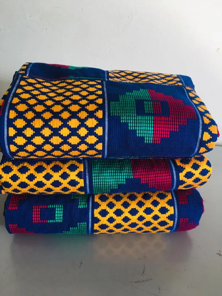 Blue & Yellow and Multi Authentic Handwoven Kente Cloth - African Clothing Store | JT Aphrique