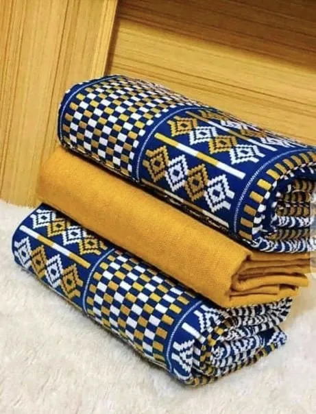 Blue & Yellow and White Authentic Handwoven Kente Cloth -