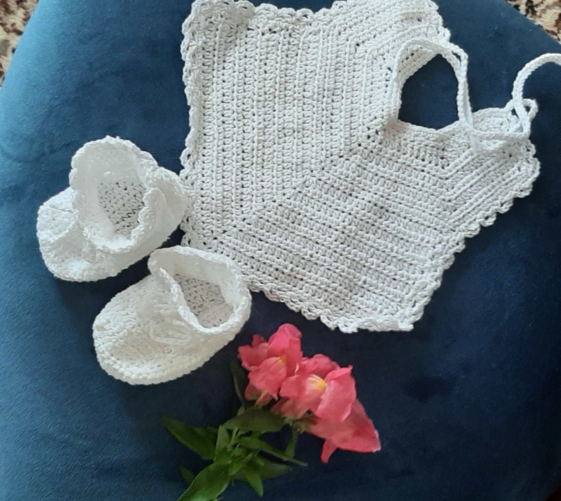 Blue Goose Crochet Bib and Bootee Set - Elaine