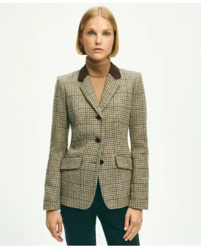 Brooks Brothers Women's Wool Tweed Houndstooth Riding Jacket Beige