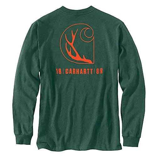 Carhartt 104896 Men's Loose Fit Heavyweight Long-Sleeve Pocket Antler Graphic T - X-Large Tall - North Woods Heather