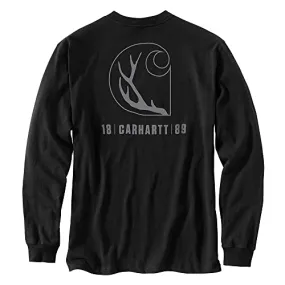 Carhartt 104896 Men's Loose Fit Heavyweight Long-Sleeve Pocket Antler Graphic T - XXX-Large - Black