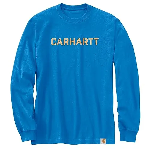 Carhartt 105951 Men's Loose Fit Heavyweight Long-Sleeve Logo Graphic T-Shirt - 3X-Large Regular - Blue Glow