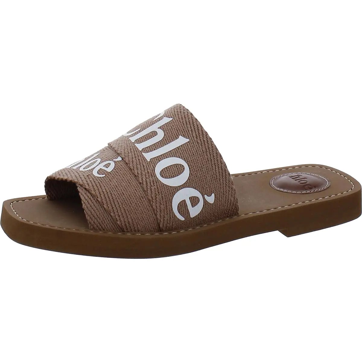 Chloe Womens Canvas Peep-Toe Slide Sandals