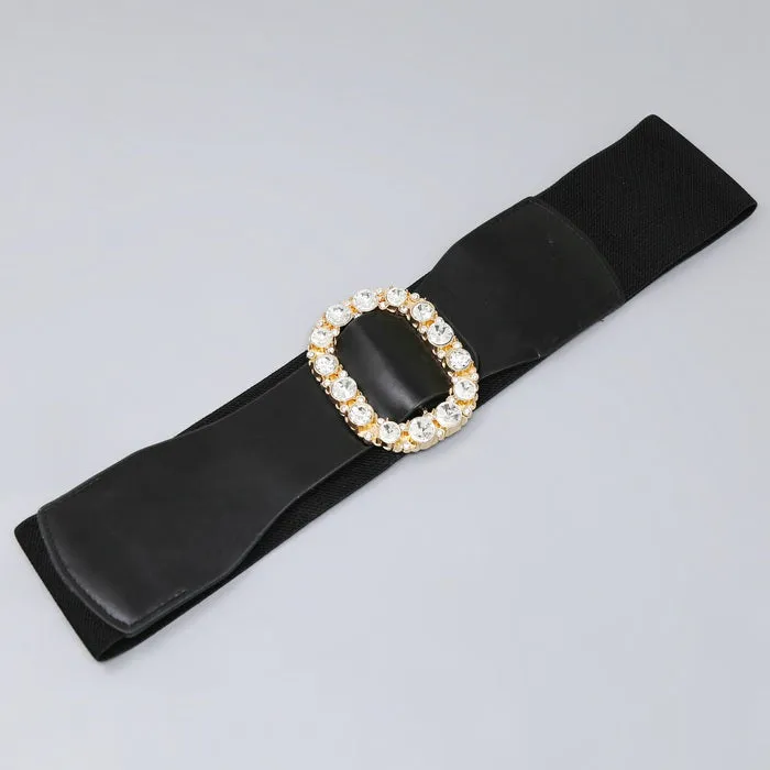 Chunky Glass Stone Buckle Stretch Belt