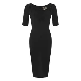 Collectif Black Half Sleeve Sweetheart Neckline Wiggle Pencil Dress