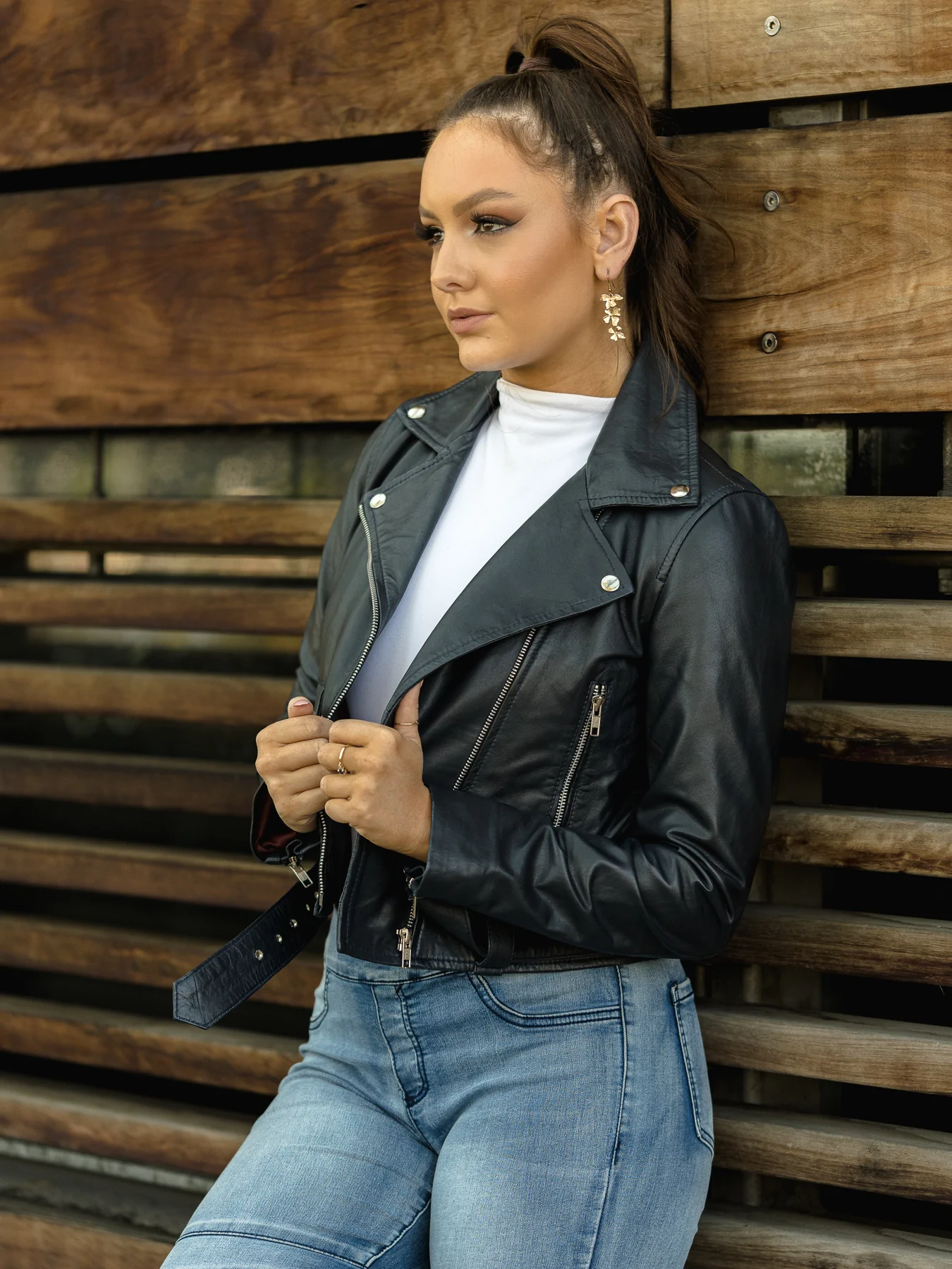 Cropped Black Leather Jacket | Crop Leather Jacket for Women