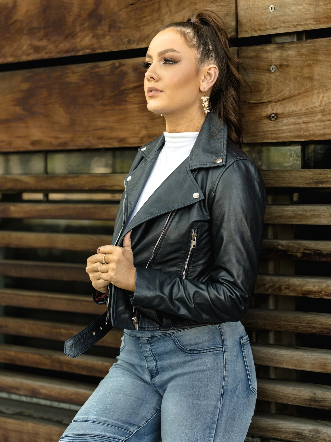 Cropped Black Leather Jacket | Crop Leather Jacket for Women