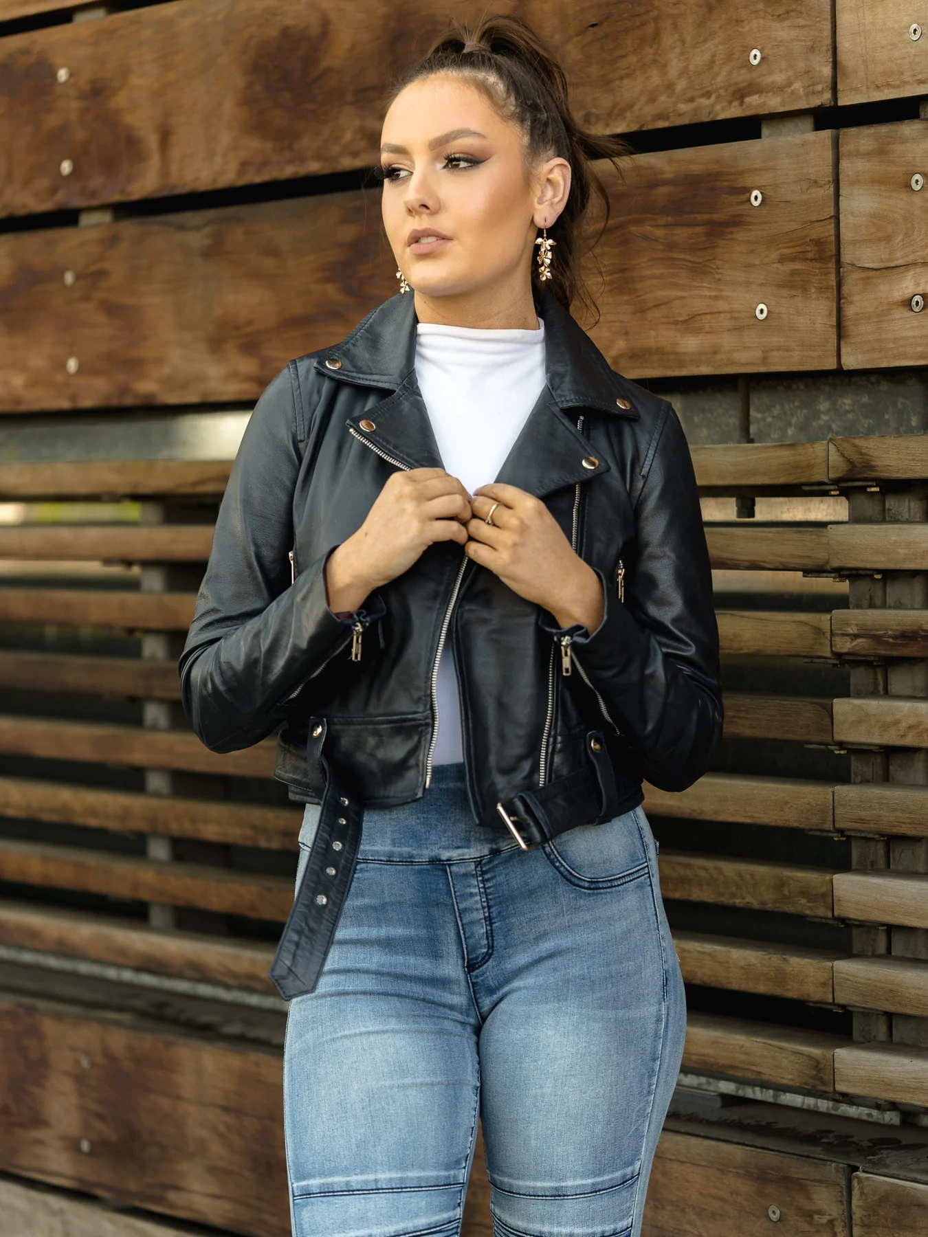 Cropped Black Leather Jacket | Crop Leather Jacket for Women