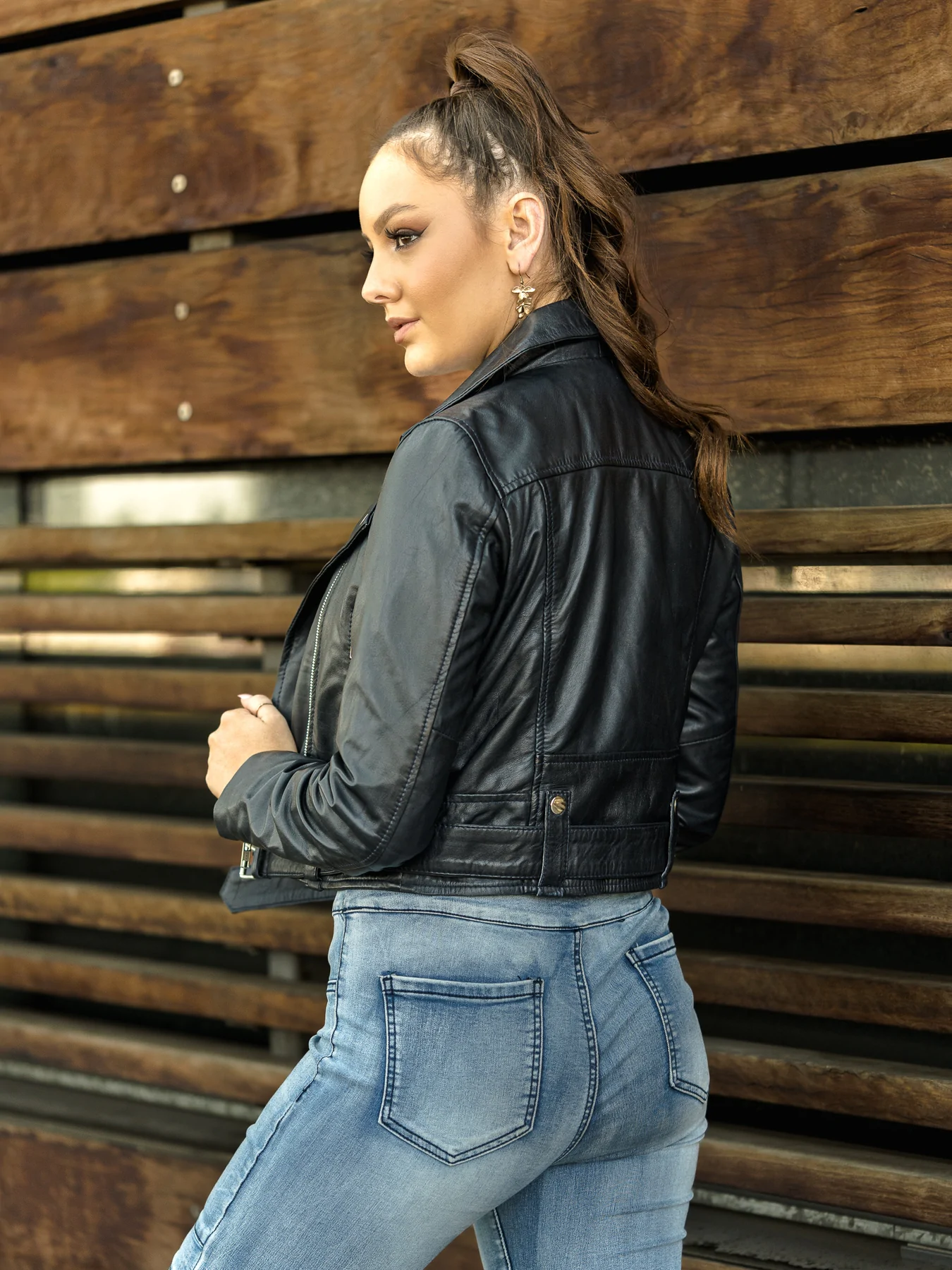 Cropped Black Leather Jacket | Crop Leather Jacket for Women