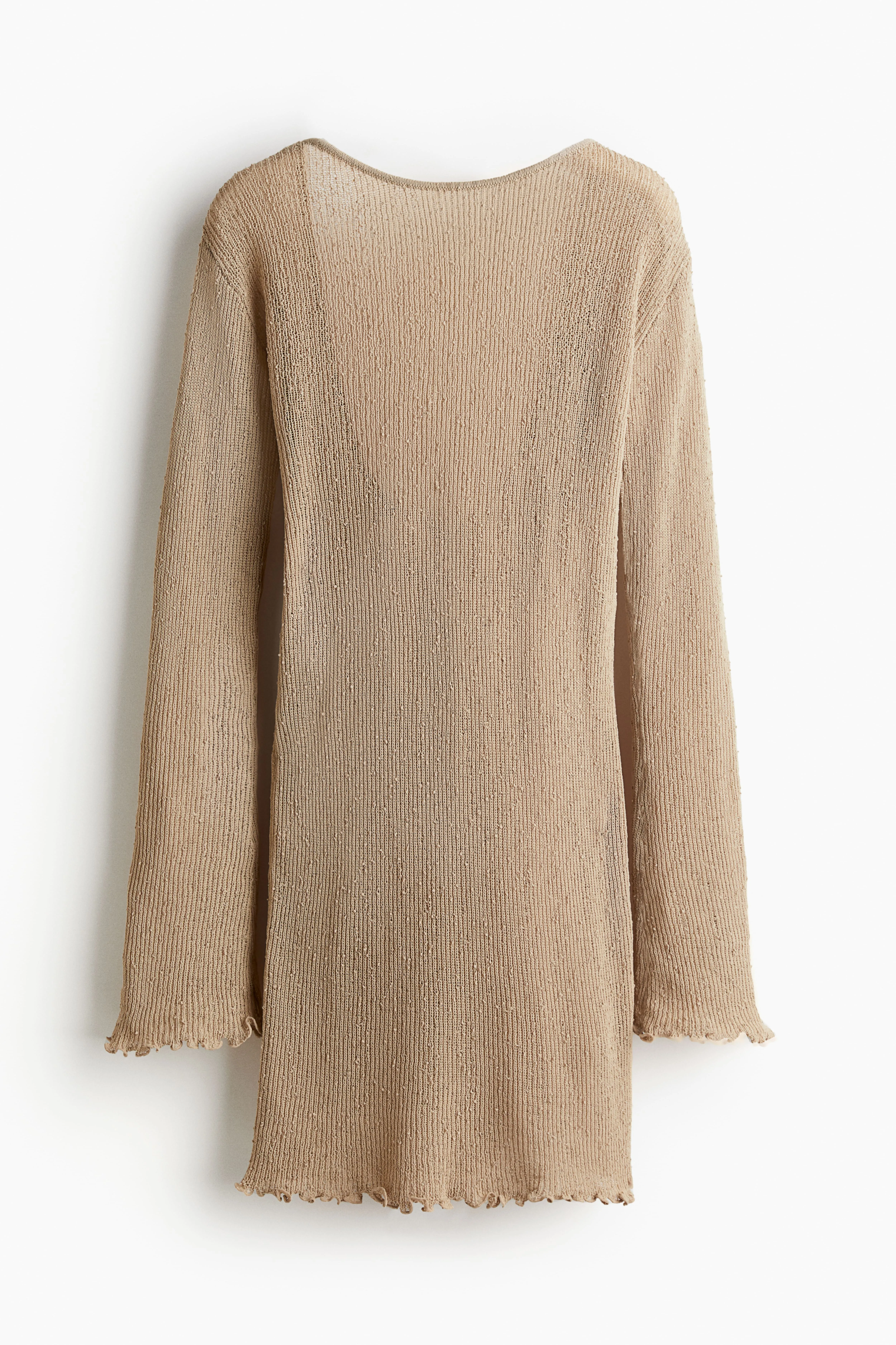 Deep-back knitted dress - Long sleeve - Short - Beige - Ladies | H&M GB