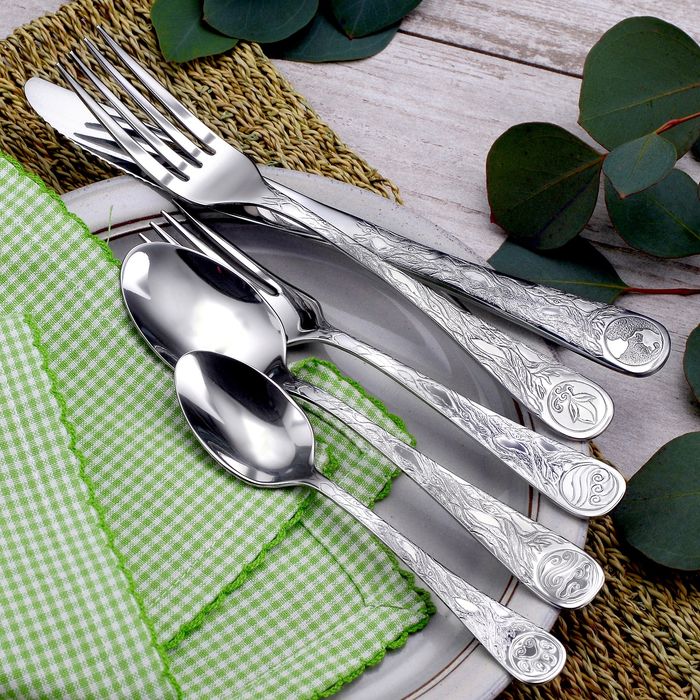 Earth Pattern Stainless Flatware 20 Piece Set Made in USA