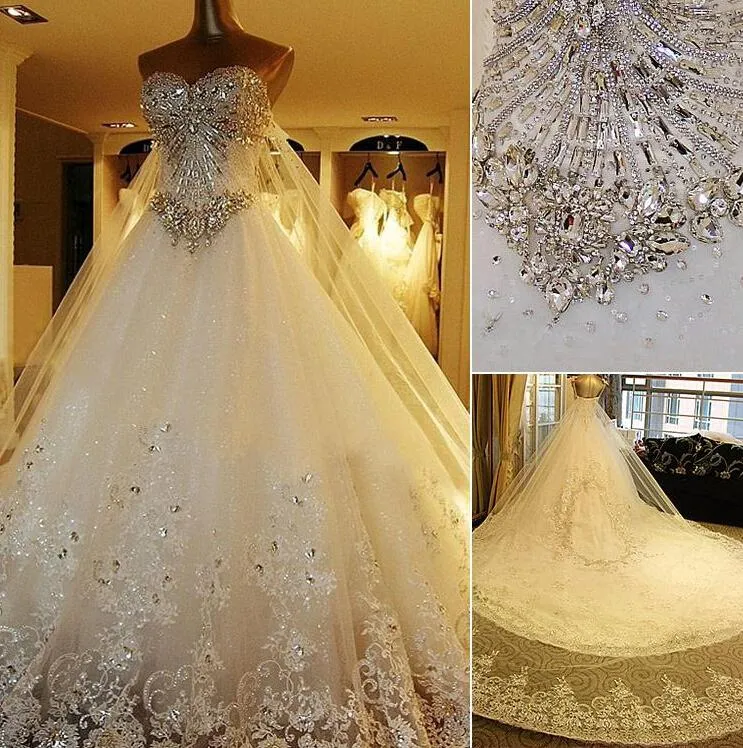 Elegant Long A Line Sweetheart Appliques Crystal Beading Wedding Dress