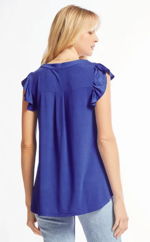 Figure It Out Ruffle Sleeve Top - Royal Blue