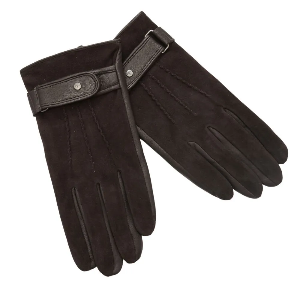 Fynch-Hatton Bucksuede And Leather Dark Brown Gloves | Menswear Online